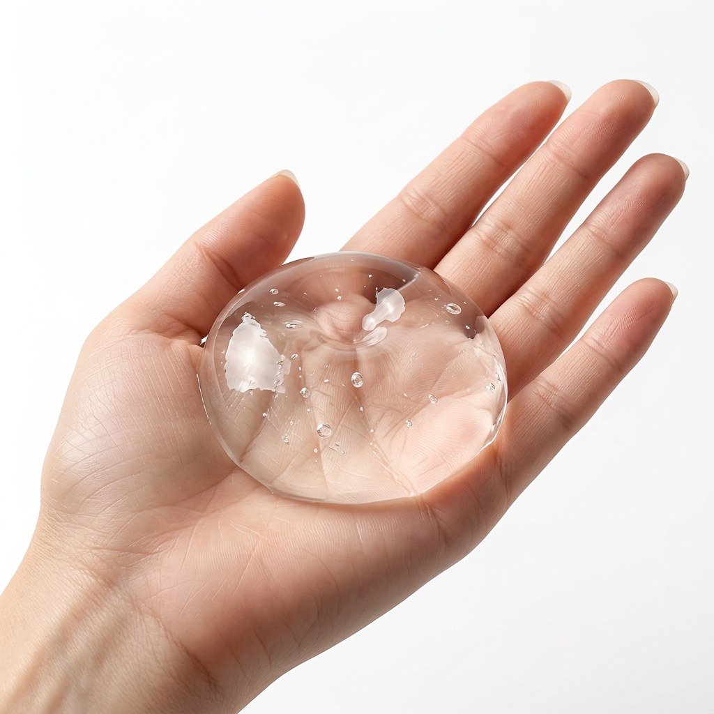 The translucent Nyxna Press ball resting in an open palm, showing its size